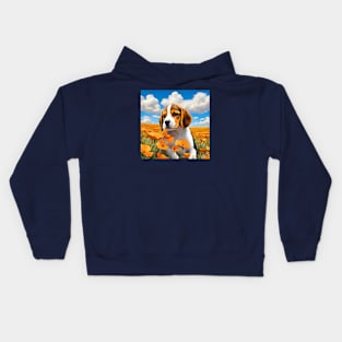 California Poppy Beagle Puppy Kids Hoodie